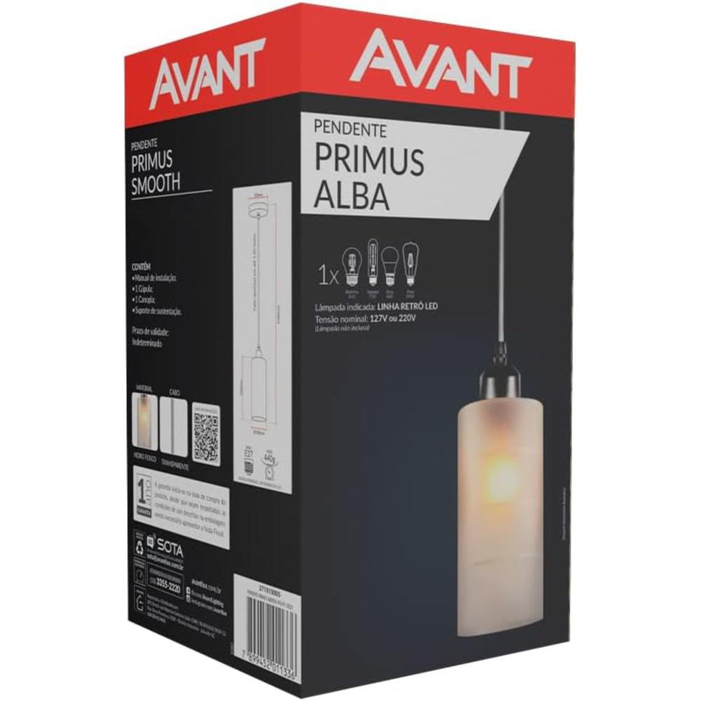 Luminaria Pendente Primus Alba 1xE27 Preto Avant eletromac