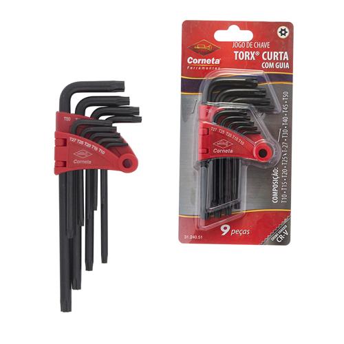 Chave torx curta c furo 9pc