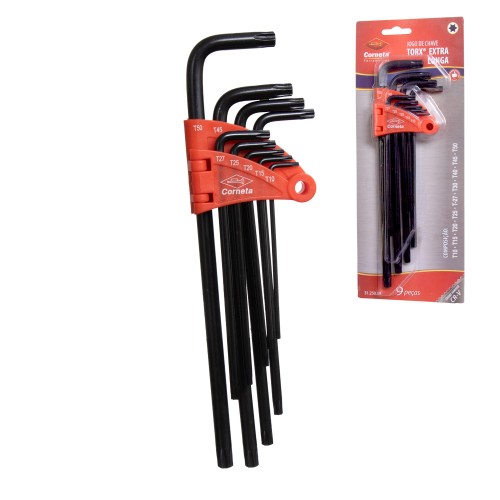 Chave torx xlonga s furo 9pc