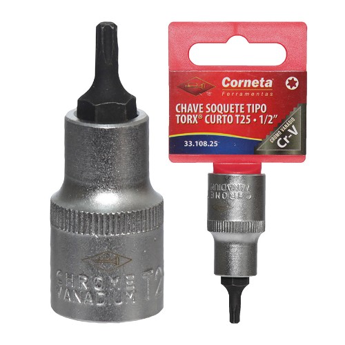 Chave soq torx curto t25 1/2