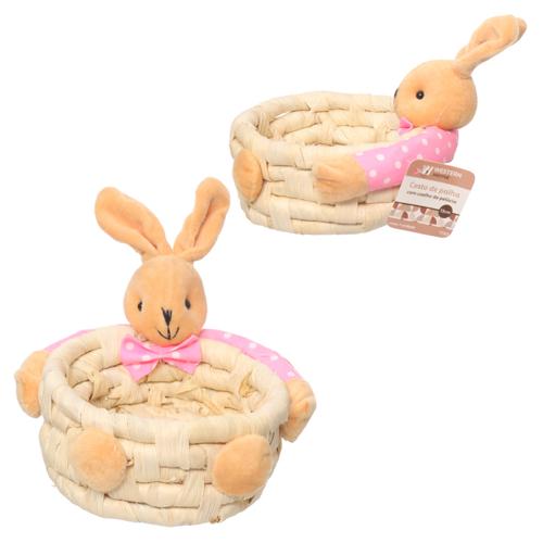 Cesta palha coelho peluc 13cm
