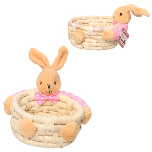Cesta palha coelho peluc 18cm