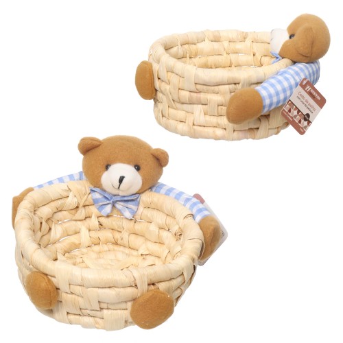 Cesta palha urso peluc 18cm