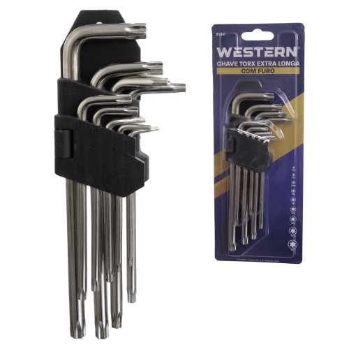 Chave torx xlonga c furo 9pcs