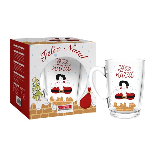 Caneca vidro papai noel 350ml