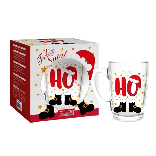 Caneca vidro ho noel 350ml