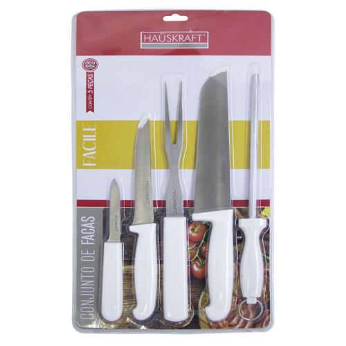 JG Faca Facile Inox Com Cabo Branco 5pçs - Hauskraft