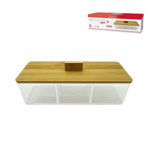 Caixa organiz 3 div bambu 23cm