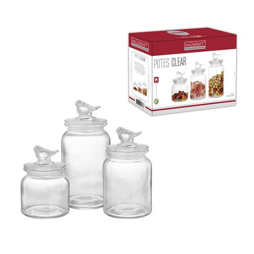 Pote Hermético Clear 3 Peças - Hauskraft