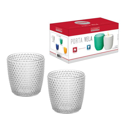 Porta Velas Cristal De Vidro Branco 7 cm 2 Peças - Hauskraft