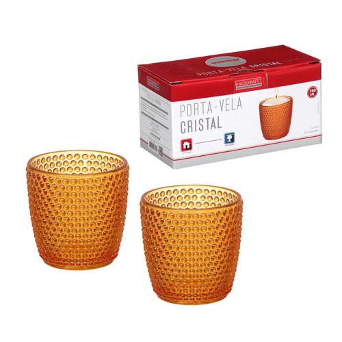 Porta Velas Cristal De Vidro Laranja 7 cm 2 Peças - Hauskraft
