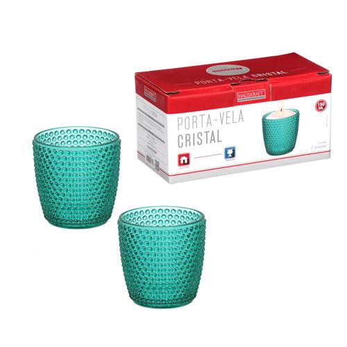Porta Velas Cristal De Vidro Verde 7 cm 2 Peças - Hauskraft