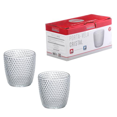 Porta vela cristal 7cm tr 2pc