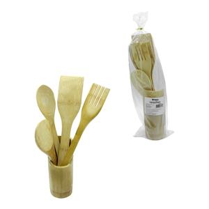 Jogo 5 Utensilios De Cozinha Bambu Com Suporte - Western Home