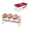 Porta-Condimento 3 Potes De Vidro C/ Suporte Aramado Rose Gold - Hauskraft
