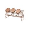 Porta-Condimento 3 Potes De Vidro C/ Suporte Aramado Rose Gold - Hauskraft