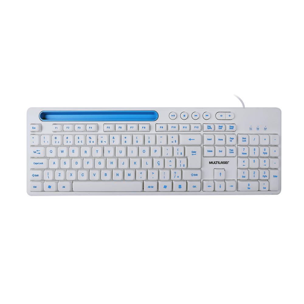 TECLADO MULTIMIDIA OFFICE USB BRANCO COM APOIO PARA SMARTPHONE - TC263 -  Multilaser Empresas