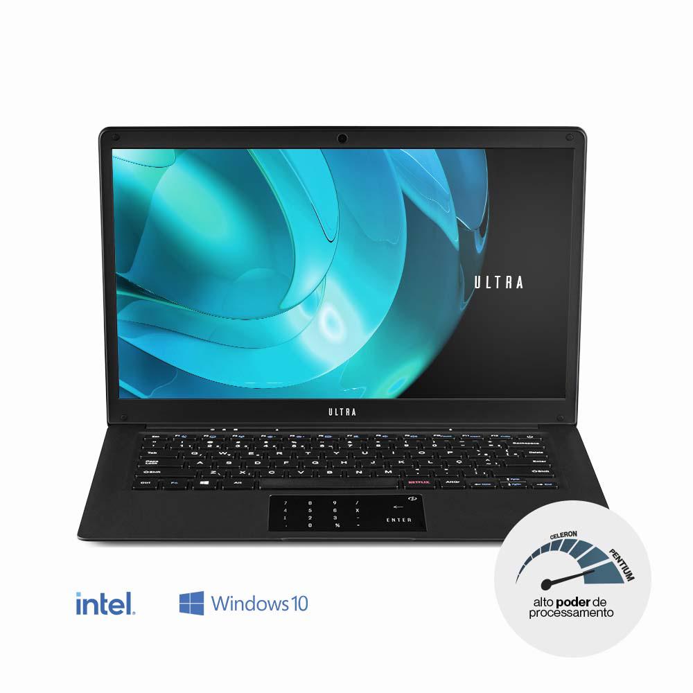 Notebook Ultra , com Windows 10 Home , Processador Intel Pentium , Memória 4GB RAM e 120GB SSD , Tela 14,1 Pol. HD , Preto - UB320
