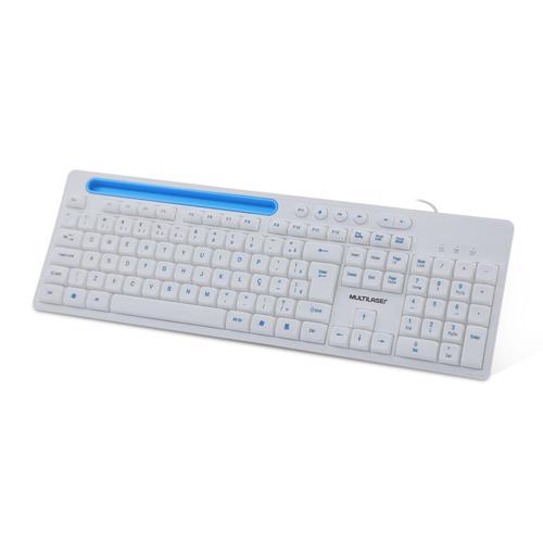 TECLADO MULTIMIDIA OFFICE USB BRANCO COM APOIO PARA SMARTPHONE - TC263 -  Multilaser Empresas