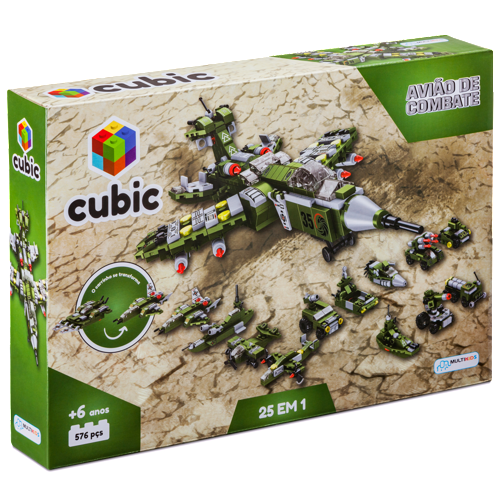 Blocos de Montar Cubic 25 em 1 Avião de Combate 576 Peças Multikids - BR1620