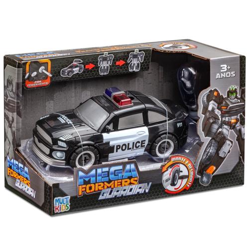 Carrinho Transformável Megaformers Guardian Polícia Preto com Ferramenta Multikids - BR1755