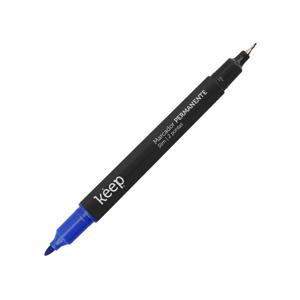 Caneta Marcador Permanente Duas Pontas Fina/Ultrafina 1.0mm/0.4mm Azul - Caixa c/ 12un Keep - MR021
