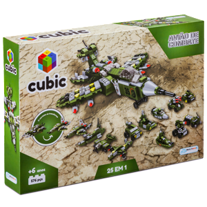 Blocos de Montar Cubic 25 em 1 Avião de Combate 576 Peças Multikids - BR1620