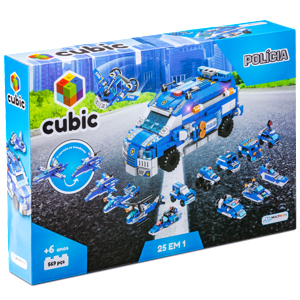 Blocos de Montar Cubic 25 em 1 Polícia 569 Peças Multikids - BR1619