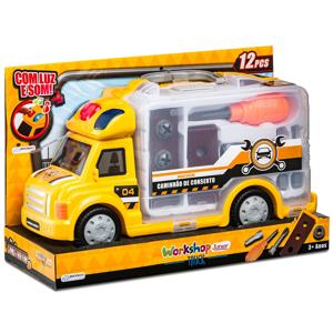 Caminhão de Construção Workshop Junior Truck com Acessórios Indicado para +3 Anos Amarelo Multikids - BR899