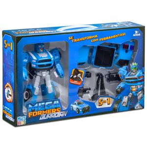 Carrinho Transformável Megaformers Super Guardian 5 em 1 Azul com Ferramenta Multikids - BR1758