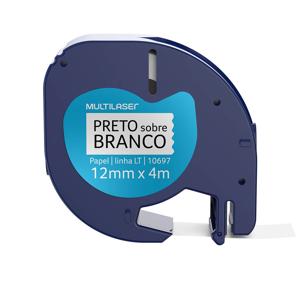 Fita para Rotulador Dymo Letratag 10697 Preto sobre Branco Papel 12mm - RF026