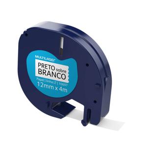 Fita para Rotulador Dymo Letratag 10697 Preto sobre Branco Papel 12mm - RF026