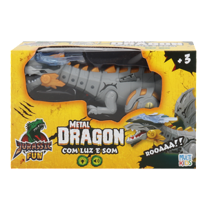 Jurassic Fun Metal Dragon Cinza com Luz e Som Multikids - BR1673