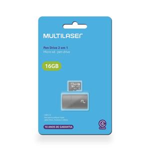 Kit 2 em 1 Leitor USB + Cartão De Memória Micro SD Classe 4 16GB Preto Multi - MC172