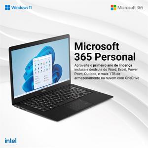 Notebook Ultra ,  com Windows 11 Home , Processador Intel Celeron , Memória 128GB 4GB Ram , Tela HD 14,1 Preto - UB240