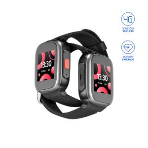 SeniorWatch 4G + Wi-Fi com Chamada por voz + Localização GPS + Monitor cardíaco + Oxímetro + Botão SOS - Preto - P9202