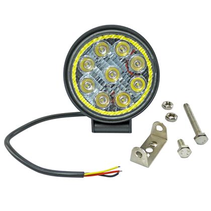 Farol Auxiliar Led Redondo 9 Leds SMD Branco Anel Luminoso Branco 27W 6000K Com DRL - DNI4180  