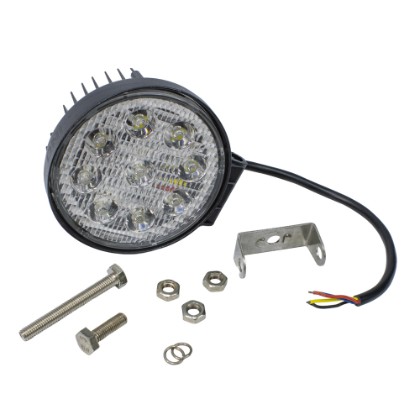 Farol Auxiliar Redondo 9 Leds SMD Cristal 9 48V 27W 6000K Com Estrobo Seta Com DRL Ambar Anel Luminoso Carcaça Aluminio Preto - DNI4177