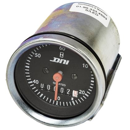 Horímetro Aro Cromado Fundo Preto Sem Amortecedor Com Ponteiro Sem Iluminação 12/24 Volts 52mm - DNI4503  