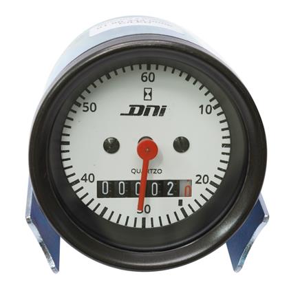 Horímetro Aro Preto Fundo Branco Com Ponteiro Iluminação Led Bivolt 52mm - DNI4501BR  