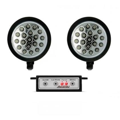 Kit Farol Auxiliar 19 LEDs Azul Strobo 12V - Autopoli AP802  