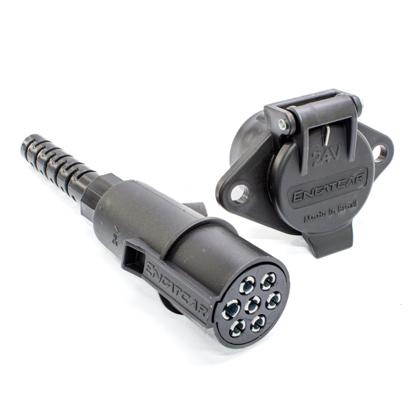 Tomada Elétrica Carreta 7 Polos Nylon Preto Redondo Completo Com Extensor 24V - ENGATCAR 1311