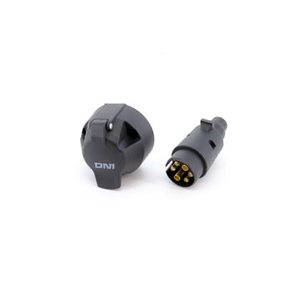 Tomada para Carretinha Macho + Fêmea 6 Polos Nylon Preto Redondo - DNI8372