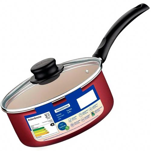 PANELA TEFLON 16CM TURIM VERM TP VIDRO