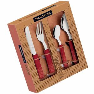 FAQUEIRO INOX BLISS C/CB PLST CARMIM 16PCS